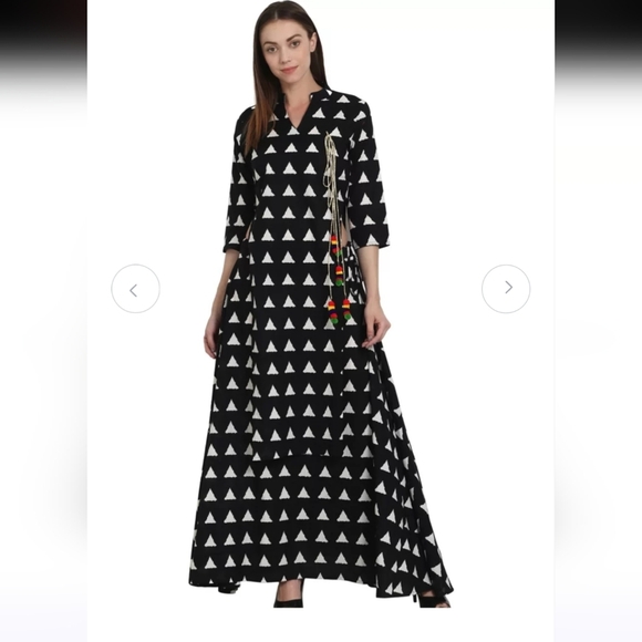 NAYO Black Printed Kurta With Hanging Pompom Detail. Size Medium - Picture 2 of 12